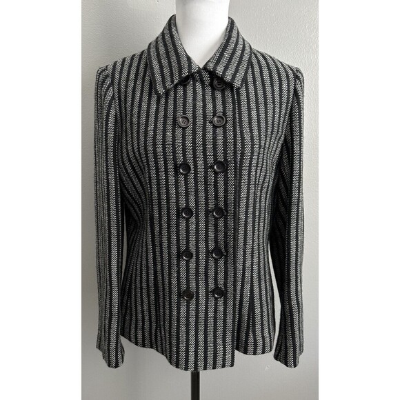 Jean Louis Scherrer Boutique Black White Dbl Breast Blazer Lined Jacket Sz 16 - Picture 1 of 5